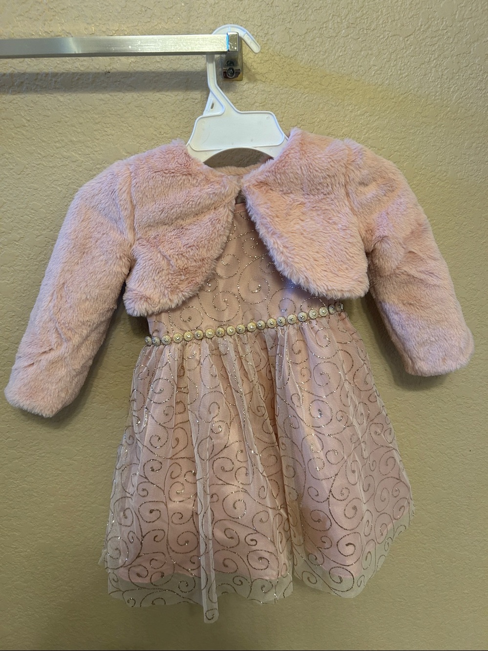 Rare Editions Light Pink Glitter Swirl Party Dress